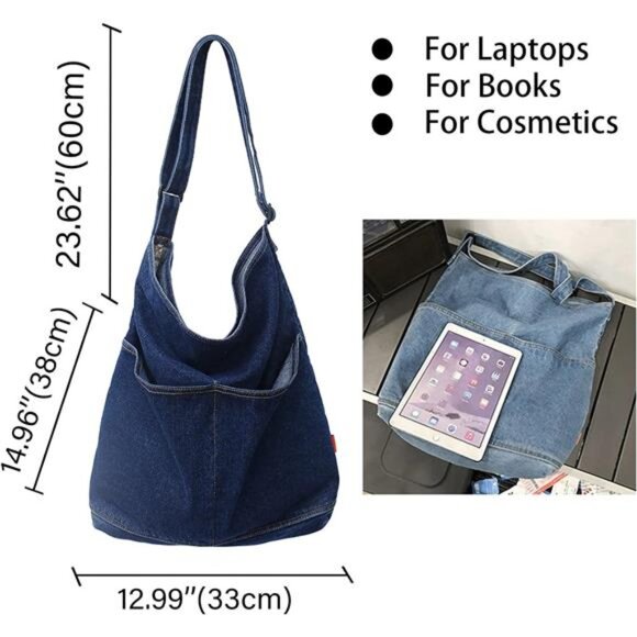 Canvas Messenger Bag Large Hobo Bag Crossbody Shoulder Bag Tote Bag - Picture 5 of 6